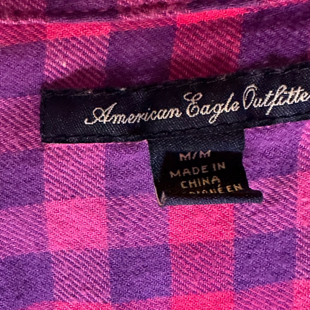 American Eagle Outfitters Pink and Purple Checkered Shirt